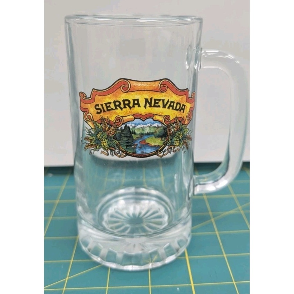 Sierra Nevada Beer Mug Cup Clear Glass Sierra Nevada Logo Handle 6" Height